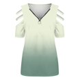 thumbnail image 3 of Elegante blusa estampada con cuello en V para mujer, camiseta suelta de manga corta con cremallera OAVQHLG3B Store  lin121212, 3 of 3