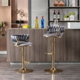 thumbnail image 4 of Swivel Height Adjustable Bar Stools Set of 2, Simple Velvet Bar Stools with Low Back and Gold Base, Counter Height Bar Chairs Luxury Gold Bar Stools for Kitchen Island, Pub and Dining Room, Gray, 4 of 7
