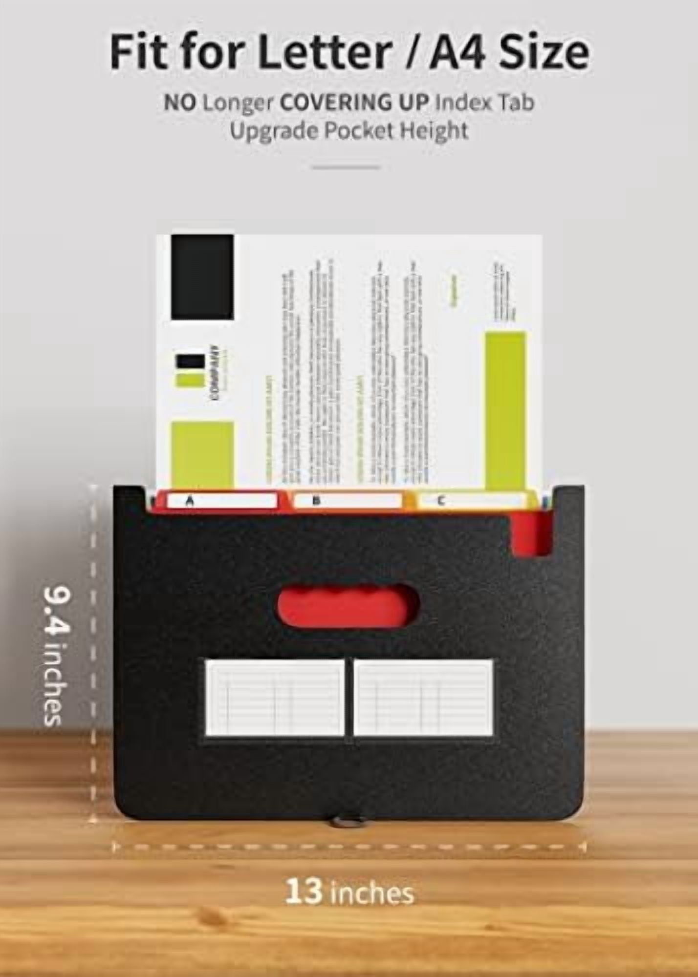 26 Pockets Expanding File Folder, Letter A4 Accordion File Organizer, 3 Tab File Folder, Portable Monthly Paper Bill Tax Receipt Organizer with Colorful A-Z Alphabetical Tabs - Black
