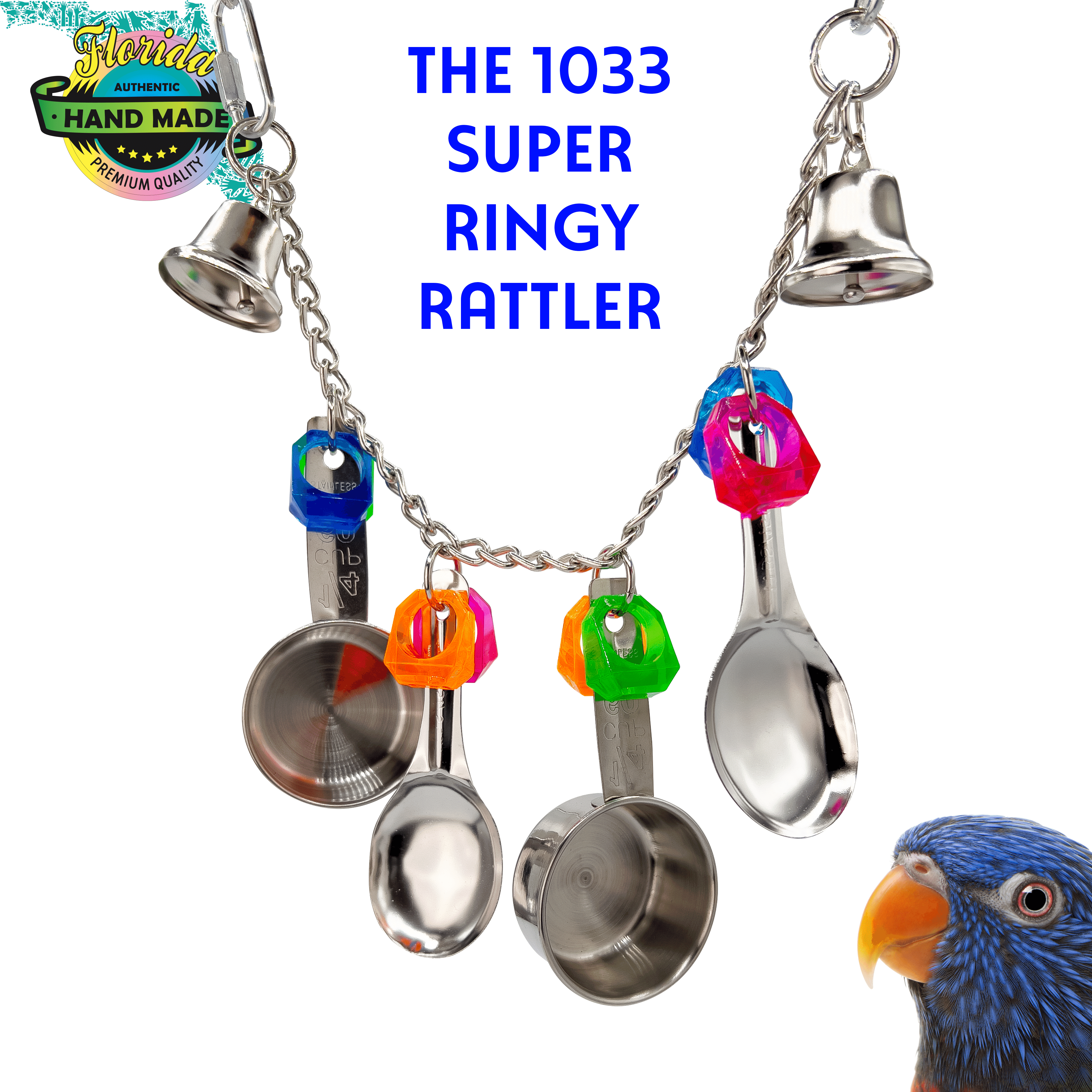 1033 Super Ringy Rattler M&M Bird Toys Colorful Stainless Steel Noisy