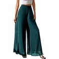 thumbnail image 2 of AHTJRT Palazzo Pants for Women Dressy Casual High Waisted Wide Leg Chiffon Pants Flowy Baggy Office Work Pant with Pockets Green S, 2 of 6