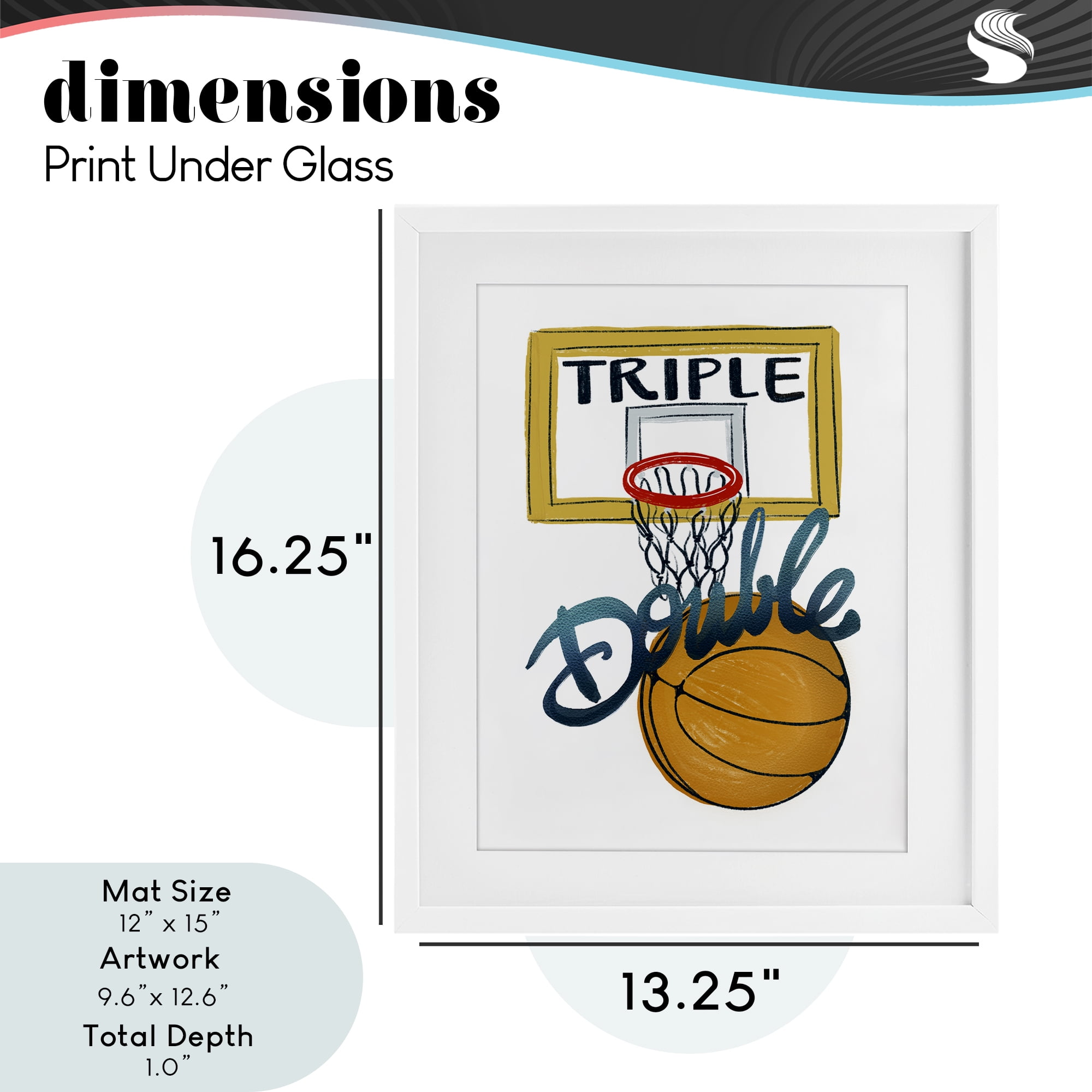 Triple Double Basketball White Framed Print Under Glass, design by Connie Summers