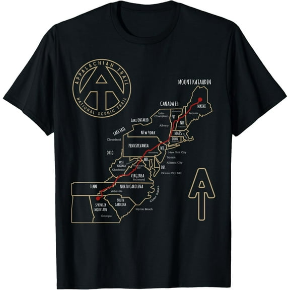 Appalachian Trail Hiking Map, Outdoor Adventure Trailing T-ShirtMen and women, Black T-shirt, size: Extra large S-4XL
