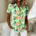 thumbnail image 2 of Sewkxo Hawaii Shirt for Woman Floral Printed Short Sleeves Lapel Button Down Tropical Beach Shirt 2026 Fashion Loose Fit Party Holiday Tees Shirts,Green M, 2 of 5