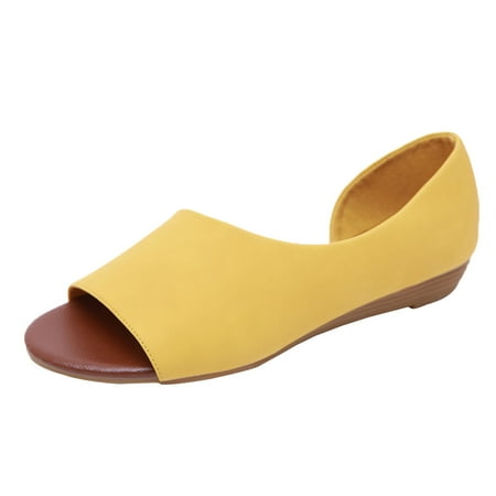 

HIBRO Women s Sandals Beach Shoes Fish Mouth Wedges Sandals Flat Peep Toe Slip-on Shoe