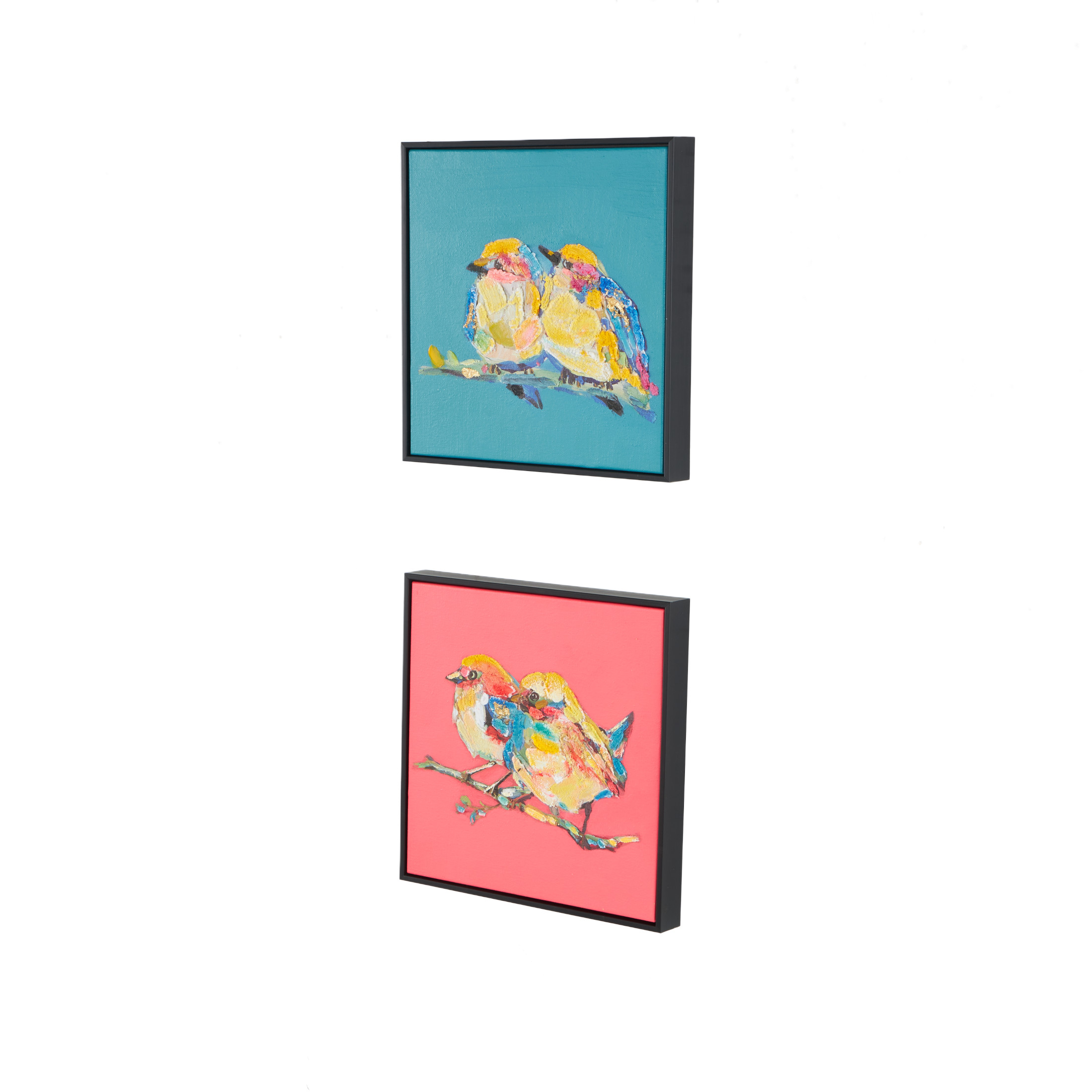 13" x 13" Colorful Bird Framed Wall Art with Black Frame and Gold Foil Accents, by DecMode (2 Count)