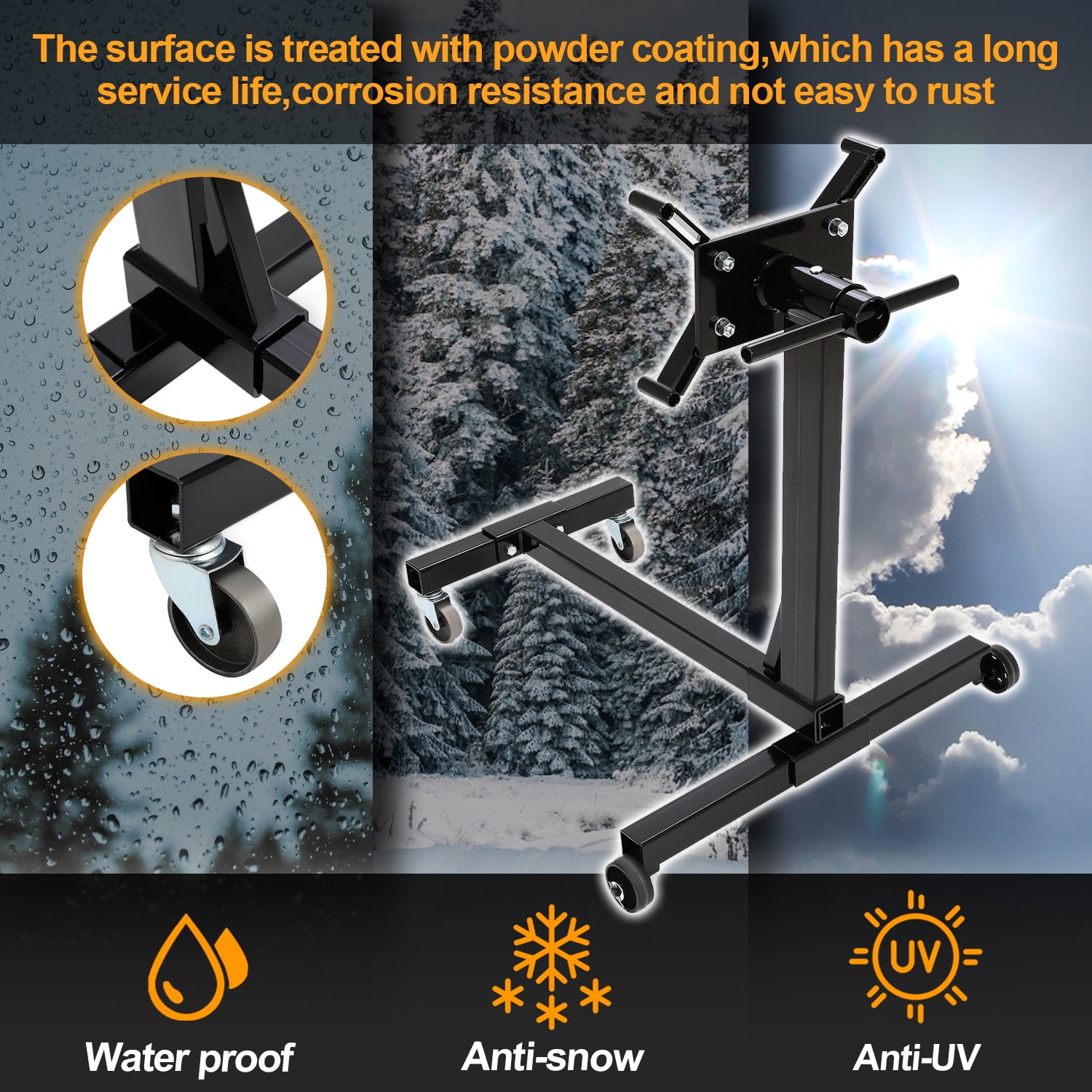 Kojem Rotating Engine Stand 1000 LBS Auto Truck Motor Hoist Dolly Mover Jack with Caster Wheels 360 Degree Rotating Head Caster Wheels Adjustable Arms Auto Repair Rebuild Jack - Black Finish