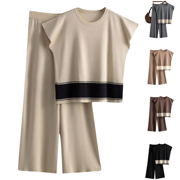 Bixock Women's 2 Piece Casual Set,Short Sleeve Long Pants Set,Solid Color Shirt Long Pants Leisure Outfit