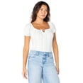thumbnail image 5 of Celebrity Pink Women's Square Neck Ruffle Trim Puff Sleeve Bodysuit, Sizes XS-XXXL, 5 of 6