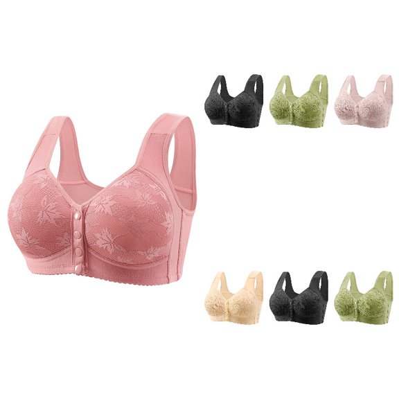 QHFBli Women's Plus Size Cotton Front Closure Bras, Wireless Support Bras with Wide Straps, Easy-Close Bras for All-Day Comfort