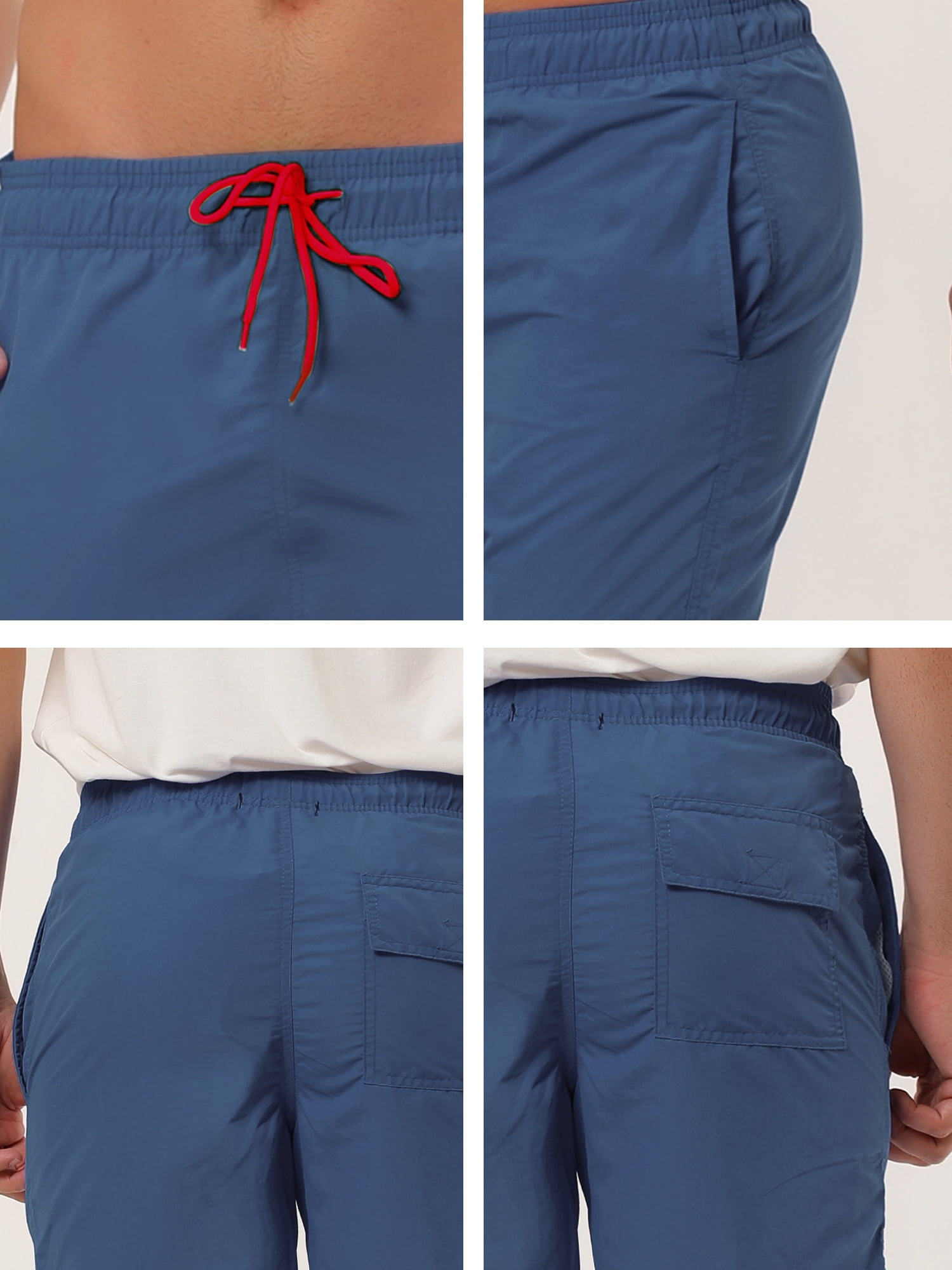 Unique Bargains Men's Summer Beach Shorts Mesh Lining Drawstring Waist Swim Shorts 32 Dark Blue