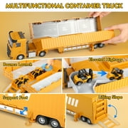 Huge Wave Construction Vehicles Boys Toy Playsets, Construction Truck with 6 Alloy Cars, Sounds and Lights, Kids Christmas & Birthday Gifts for 3 4 5 6 Years Old Boys