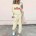thumbnail image 2 of Ecqkame Christmas Outfit Sets for Women 2 Piece Casual Crew neck Long Sleeve Tops Drawstring pants Set Fashionable Printed Tracksuit with Pockets Beige XXXXXL, 2 of 5