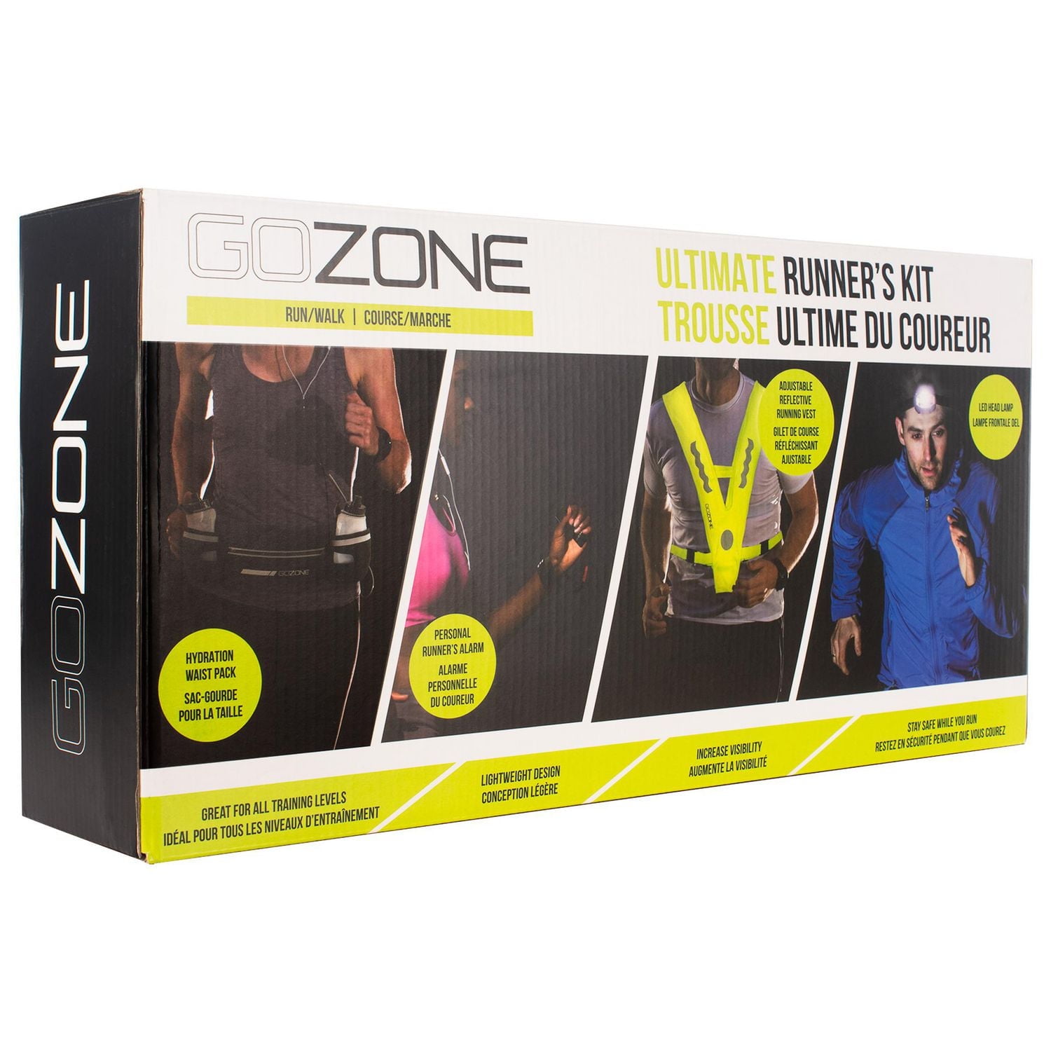 Runner's Kit – Head Lamp, Hydration Waist Pack, Reflective Vest, Runner's Alarm –Black/Green, With 2 hydration bottles