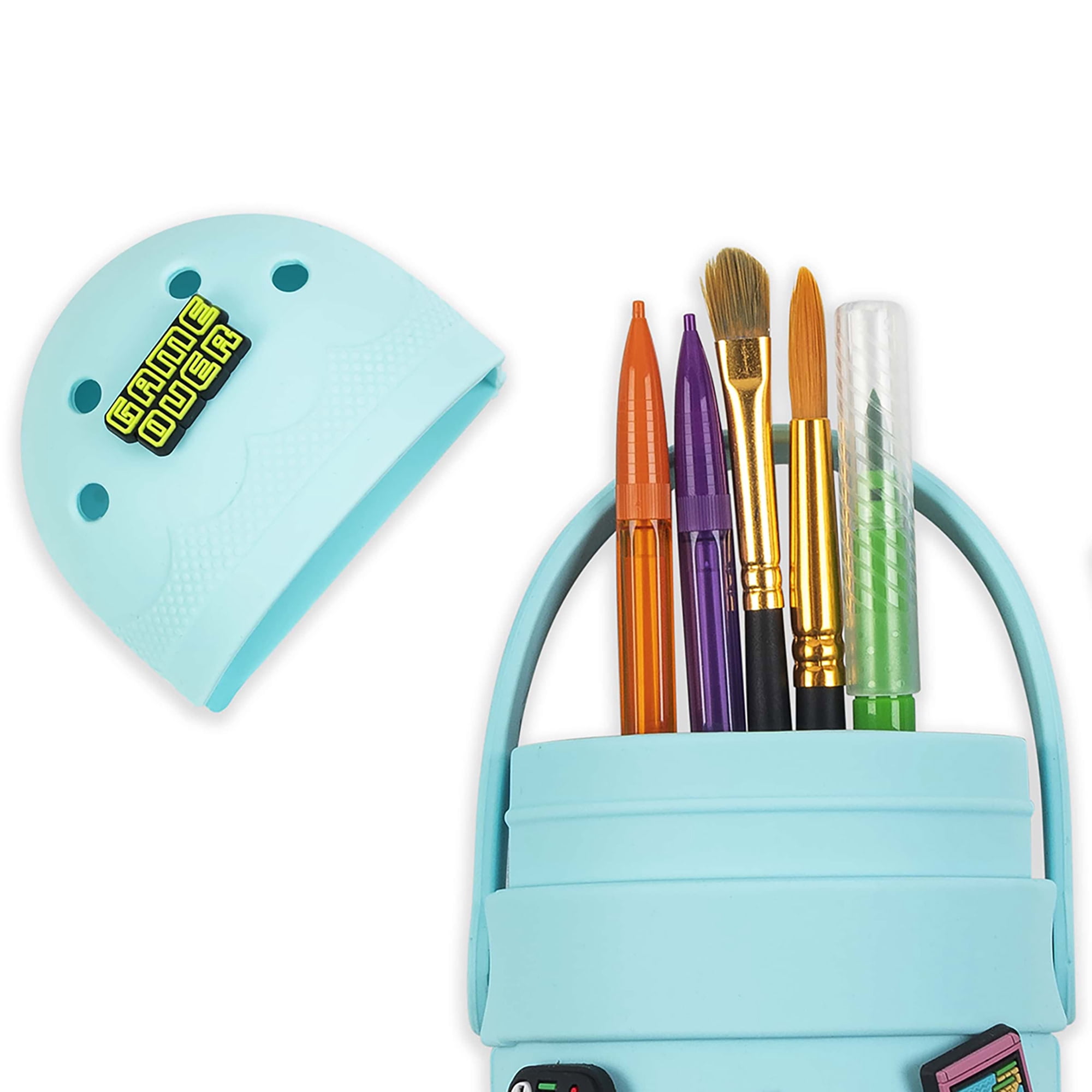 Little Yellow Bicycle: Charm Pencil Case - Gaming - Teal, 4 Video Game Decoration Charms, Flexible Silicone, Stylish School Supplies & Utensil Storage