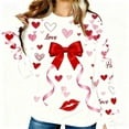 thumbnail image 6 of ClodeEU Womens Valentine's Day Matching Set, Bow and Heart Print Crewneck Sweatshirt For Festival Gift White,Womens Plus XL, 6 of 8