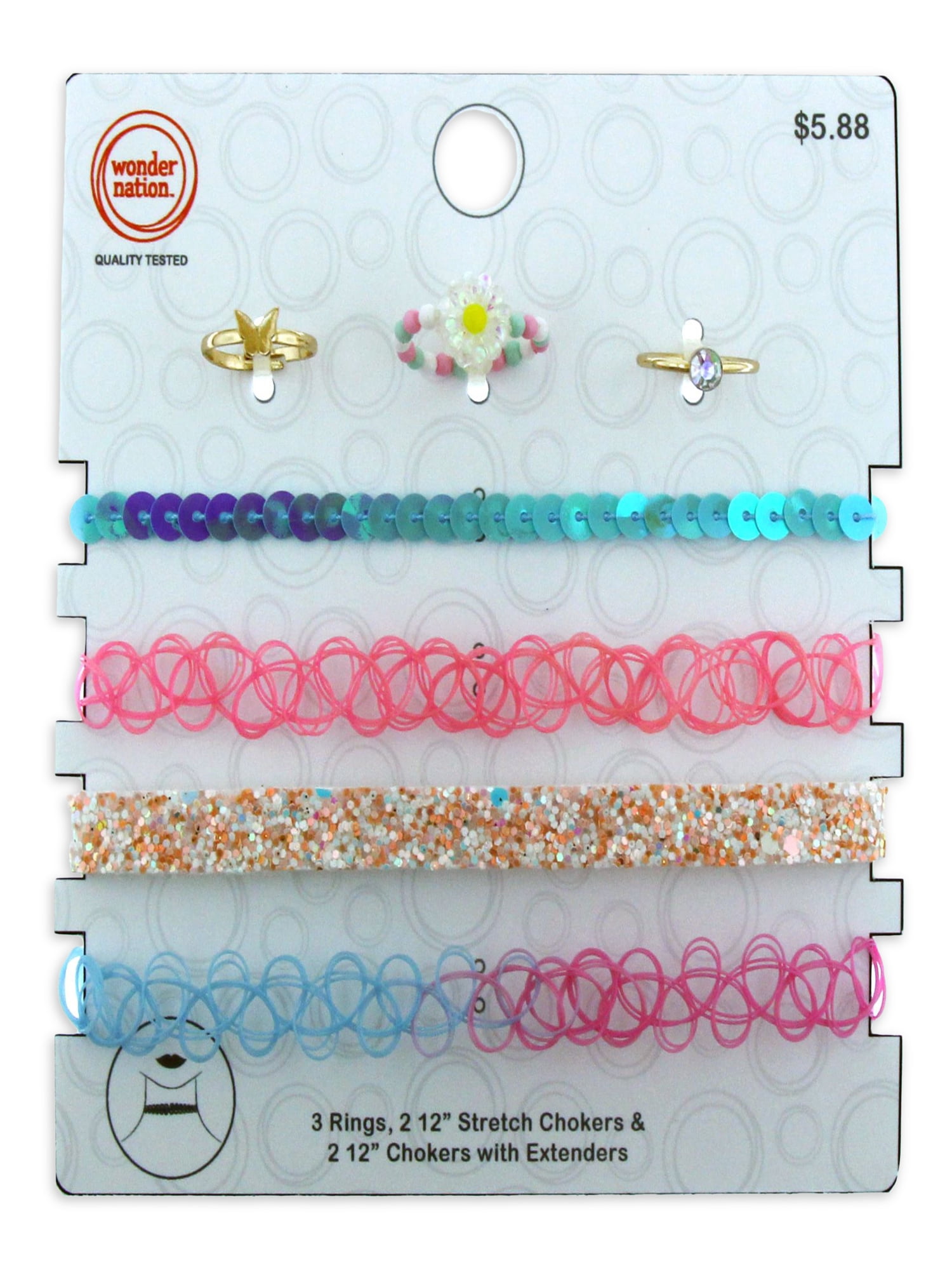 Wonder Nation Kids Daisy Rings and Chokers Set, 7 Pack Multi-color