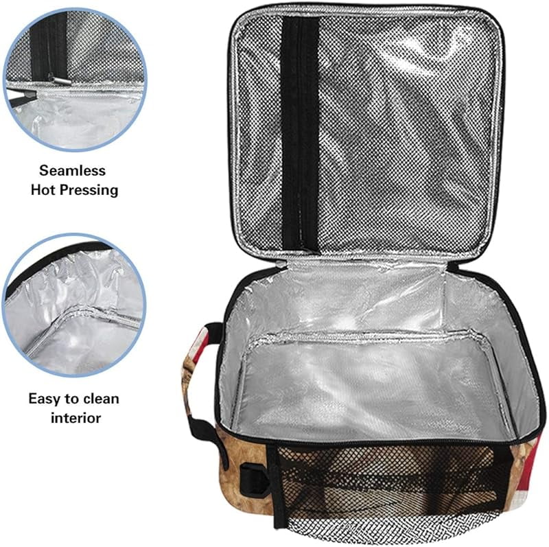 Lunch Box Bag Vintage Ball Baseball American Flag Lunchbox Insulated Thermal Cooler Ice Adjustable Shoulder Strap for Women Men