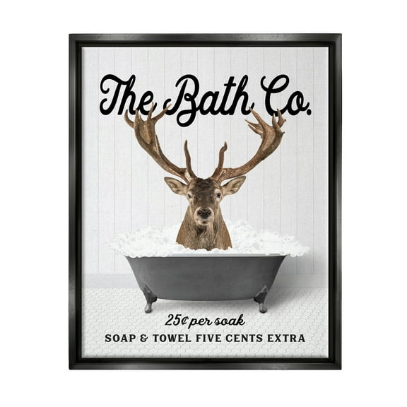 Stupell Industries Vintage Bathroom Elk Animals & Insects Painting Black Floater Framed Art Print Wall Art, 17 x 21