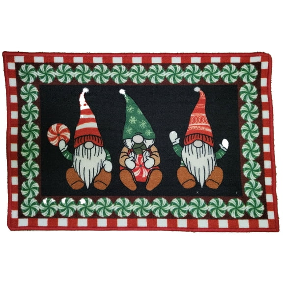 SeasonsEasy Accent Rug, Gnome and Candy Christmas Design, 30 x 20 in, Nylon with Latex Backing
