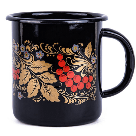 

Large Rowanberry Enamel Mug Vintage Style Picnic Camping Sturdy Black 1 qt