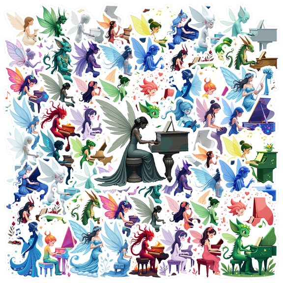 cartoon Fairy Music Theme Stickers, Waterproof Fairy Music Theme Sticker for Water Bottle Laptop Phone Cases Planner Skateboard Luggage Helmet Party Favor Decor, Ideal for Adults Teens Teacher Rewards