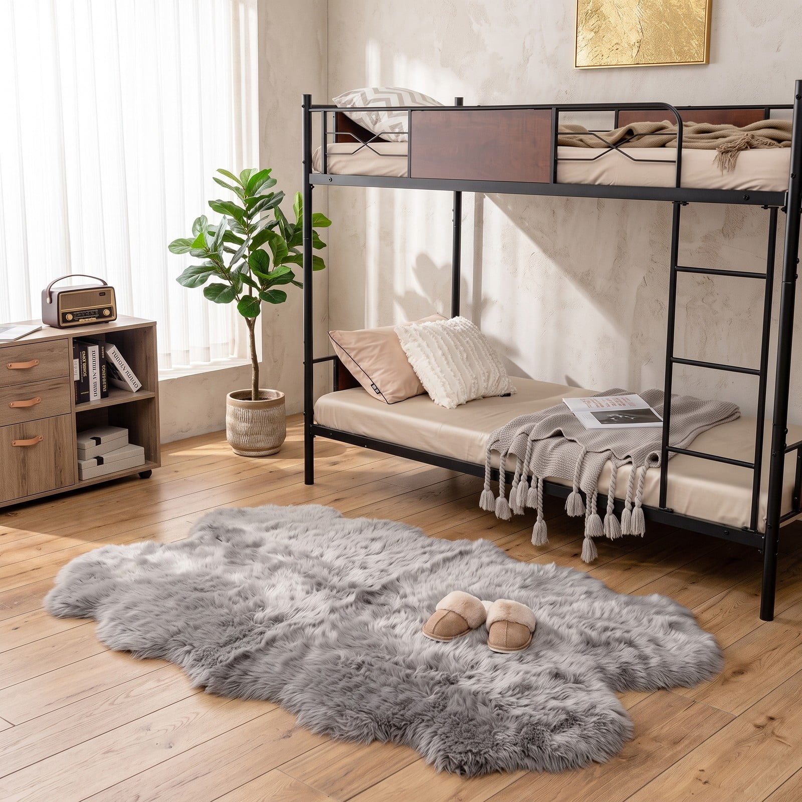 ALPULON 4x6 Feet Modern Soft Shag Area Rug with Non-Slip Grip Dots, Plush Fluffy Indoor Carpet for Living Room Bedroom Nursery Home Office Decor, Machine, Light Gray