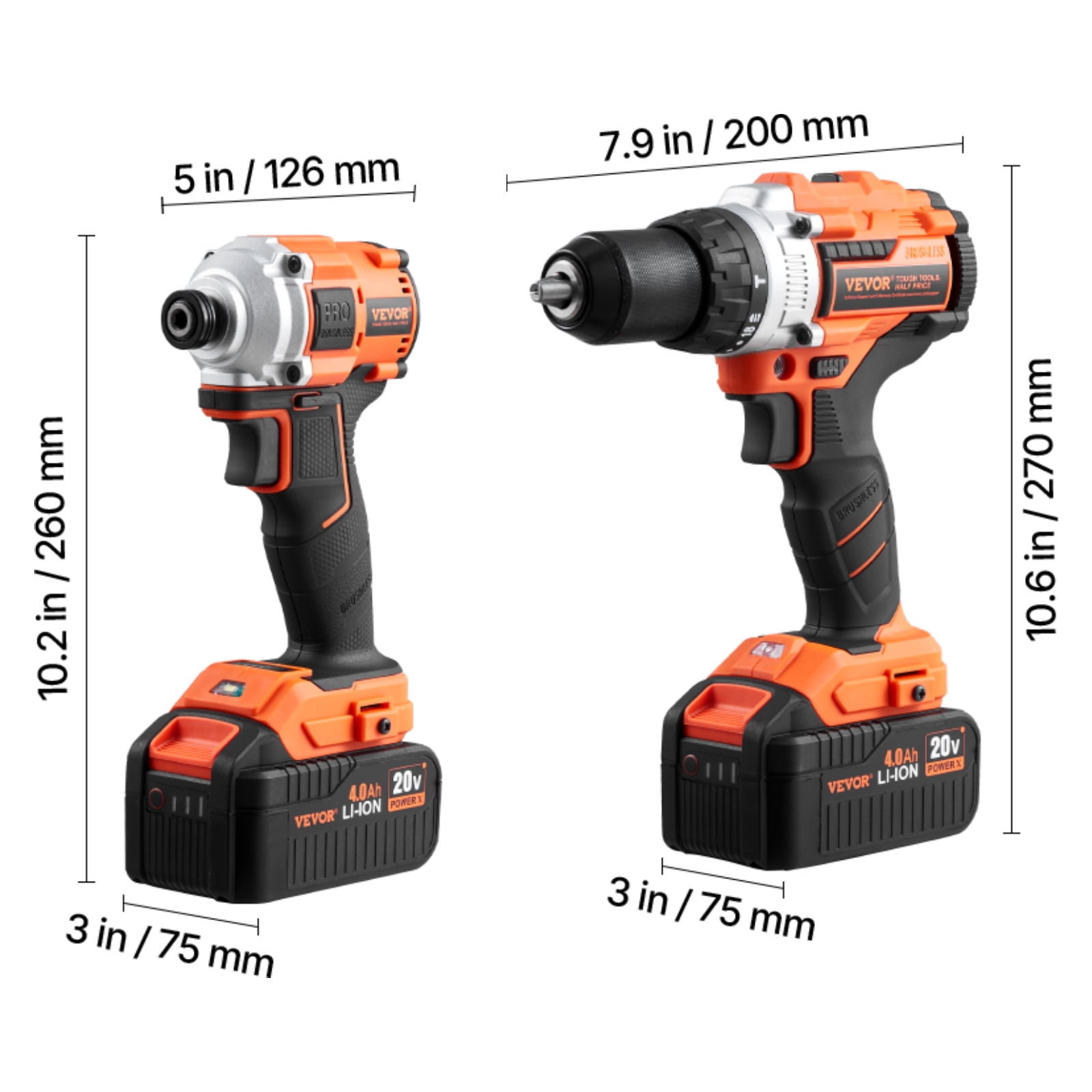 VEVOR Tool Combo Kit, 20V Max Cordless&nbsp;2-Tool Combo Kit, with 1/2 in Impact Drill, 1/4 in Impact Driver, Compact Cordless Power Tool Combo Kit with 4.0 Ah Batteries