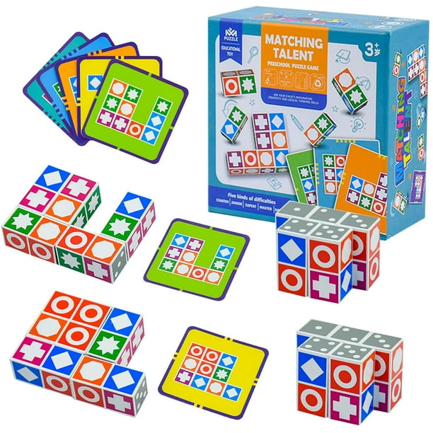 HTOOQWooden Matching Game Puzzle Games, New Wave Match Puzzles Building  Cubes Toy Board Games for Family Night, Educational Logical Thinking Toys  Brain Teaser Memory Game for Kids and Adults 