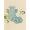 thumbnail image 4 of Nygoyerh Newborn Baby Girls Casual Summer Outfits Fly Sleeve Letter Print Romper + Layered Ruffles Skirt Shorts + Headband 0M 3M 6M Infant Cute 3Pcs Clothes Sets, 4 of 9