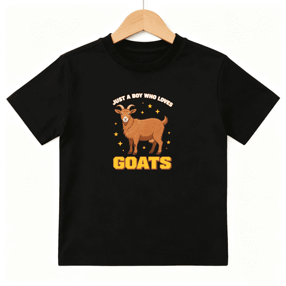Just A Boy Who Loves Goats Boys Graphic Tee, Cute Farm Animal 100% Cotton Kids Short Sleeve T-Shirt 4-13Y