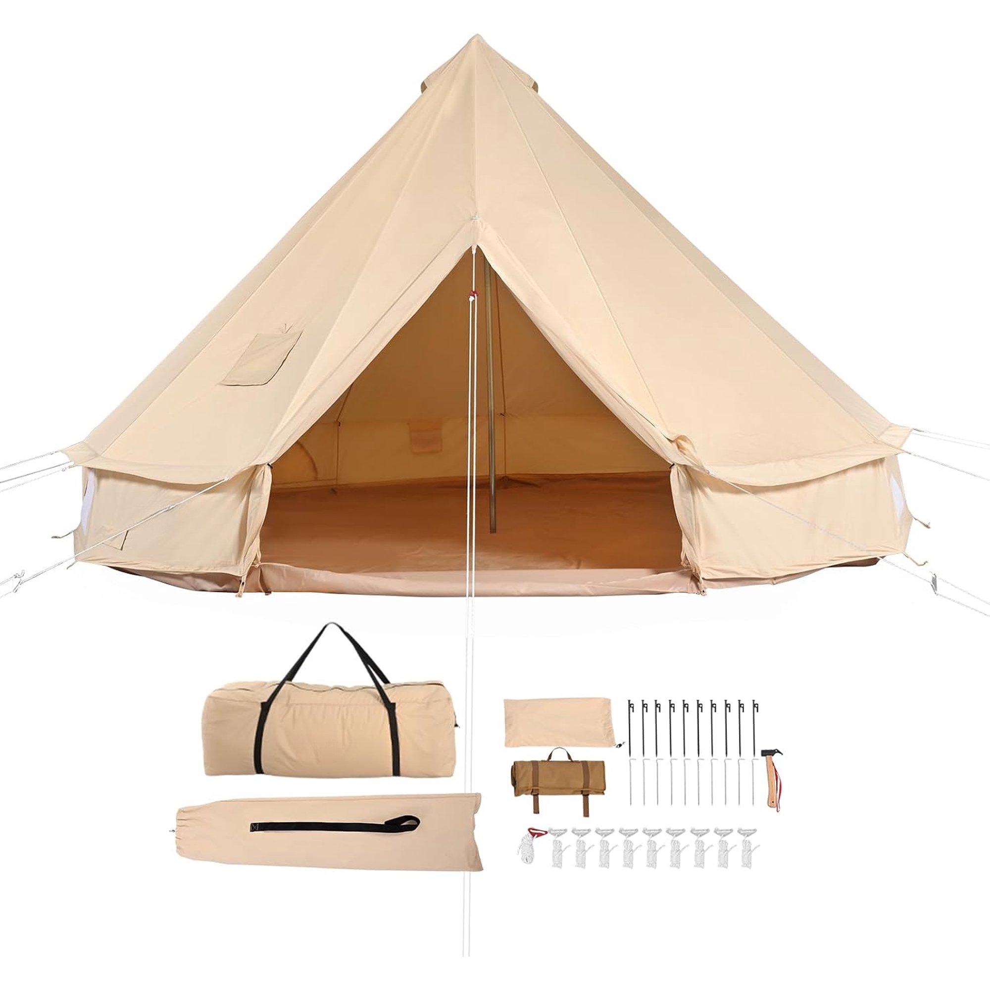Canvas Tent Bell Yurt 4 Seasons for Camping with Stove Jack Breathable Holds up to 4 People Family Camping Outdoor Hunting Party