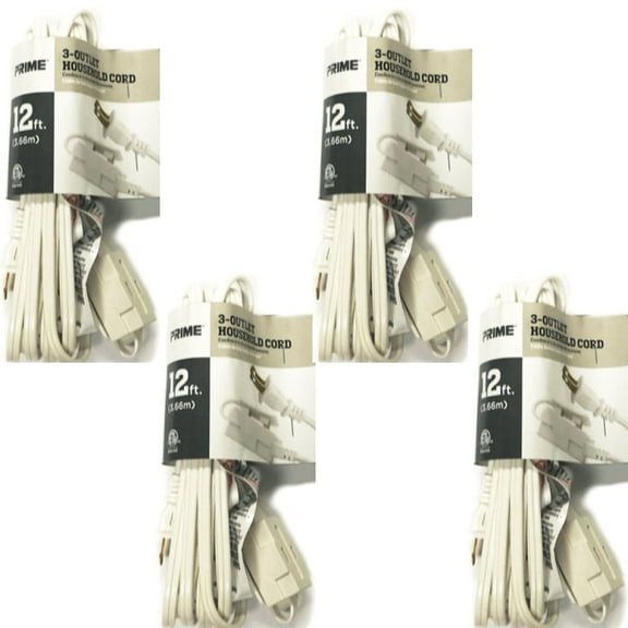 Pack of 4 - Prime 3-Outlet Indoor Extension Cord - White (12 ft.)