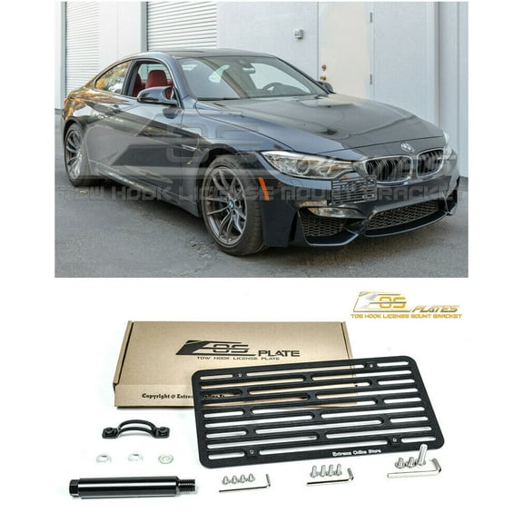 Extreme Online Store Replacement for 2015-2020 BMW F82 F83 M4 | EOS Plate Version 1 Mid Sized Front Bumper Tow Hook License Plate Relocator Mount Bracket