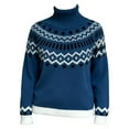 thumbnail image 4 of NMMUED Womens Fair Isle Sweaters Turtleneck Sweater Women Mock Neck Sweater Knitted Sweater Tops for Women Vintage Sweaters for Women Lightweight Sweaters for Women Blue L, 4 of 4