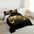 thumbnail image 3 of Homewish Gold Gamepad Gaming Full Size Comforter Sets,Teen Video Game Bedding Comforter Set,Geometric Hockeycomb Hexagon Bedding Sets For Boys Girls,Super Cozy Bedroom Decoration Reversible,3-Piece, 3 of 8