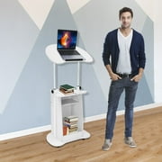 Mobile Desk Height Adjustable Computer Cart Work Station Rolling Presentation Cart Mobile Presentation Stand White