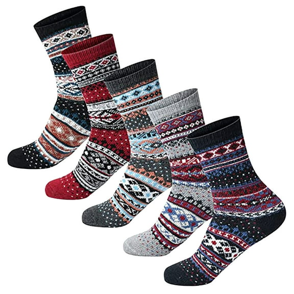 Aoochasliy Christmas Fuzzy Socks Casual 5 Pairs Socks Unisex Gifts Printed Casual Winter Warm Wool Knit Soft Cotton Thick Vintage Crew Socks
