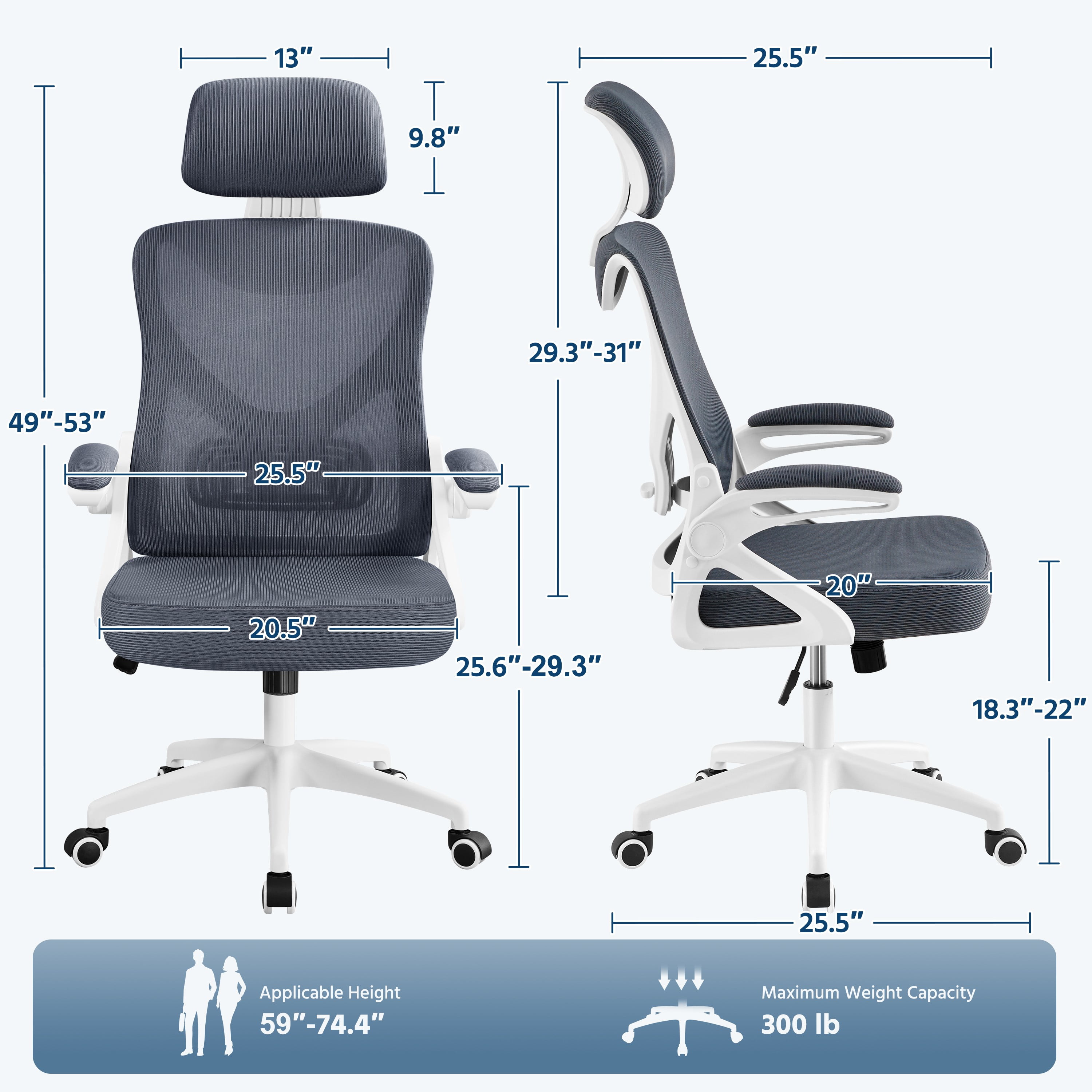Alden Design High Back Ergonomic Mesh Office Chair with Adjustable Padded Headrest, White/Gray