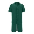 thumbnail image 4 of Hontri Men's Suits Men's Summer Breathable Two Piece Wrinkled Shirt Shorts Set Men's Textured Beach Suit Green S, 4 of 5