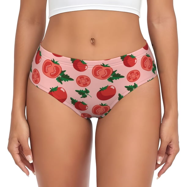 Balery Tomatoes Ropa Interior de Algodón para Mujer con Dibujo – Braguitas Cómodas y Elásticas, Estilo Clásico-X-Small