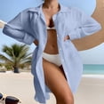 thumbnail image 2 of JGGSPWM Split Side Down Collar Button Long Sleeve Cardigan Shirt Blouses Skirt Beach Bathing Suit Swim Coverup Blue L, 2 of 5