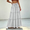 thumbnail image 5 of Women Polka Dot Midi Skirt Large Ruffle Hem Tie Waist A Line Flowy Casual Skirt with Drawstring for Daily Wear White L(L), 5 of 7