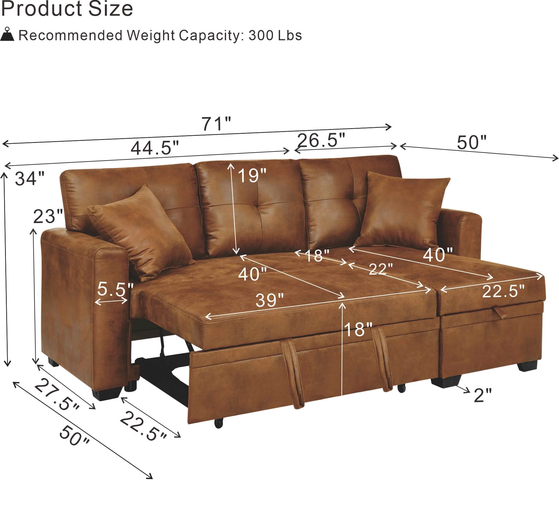 MAYEERTY 71" Breathable Fabric Sleeper Sectional Sofa, L-Shaped Convertible Pull-Out Sofa Bed with Reversible Chaise & Hidden Storage, Multi-Functional