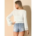 thumbnail image 5 of DARING DIVA Women's Lace Peasant Tie Neck Smocked Hem Cropped Top 3XL White, 5 of 6