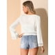 thumbnail image 5 of Allegra K Blusa recortado con dobladillo fruncido y manga de campana con cuello de lazo campesino bordado de encaje para mujer blanco XL, 5 of 6