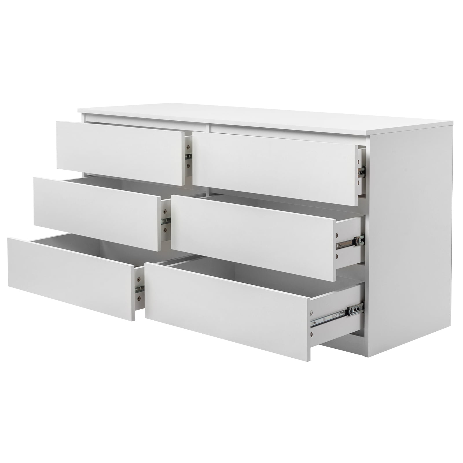 6-Drawer Double Dresser Spacious Storage Easy Assembly With Anti-Toppling Accessories For Bedroom Living Room Entryway​ White
