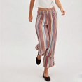 thumbnail image 2 of Bibifish Womens Pants Stripe Print Lightweight Elastic Waist Wide Leg Pants Loose Fit Breathable Casual Beach Outings Daily Wear Trendy Pants With Pockets, 2 of 5