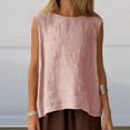 thumbnail image 7 of Womens Linen Tank Tops Crew Neck Casual Sleeveless Basic Shirt Summer Fashion Beach Pullover Blouses Pink XL, 7 of 7