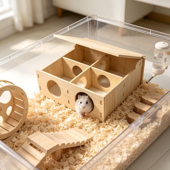Hamster Hideout Wooden Box with Lid for Syrian Hamster Cage, Guinea Pig Tunnels Hamster Enrichment for Large Hamster Cage, Small Animal Beds Guinea Pig Stuff As Ferret Cage